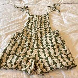 Green and Cream Patterned Overalls